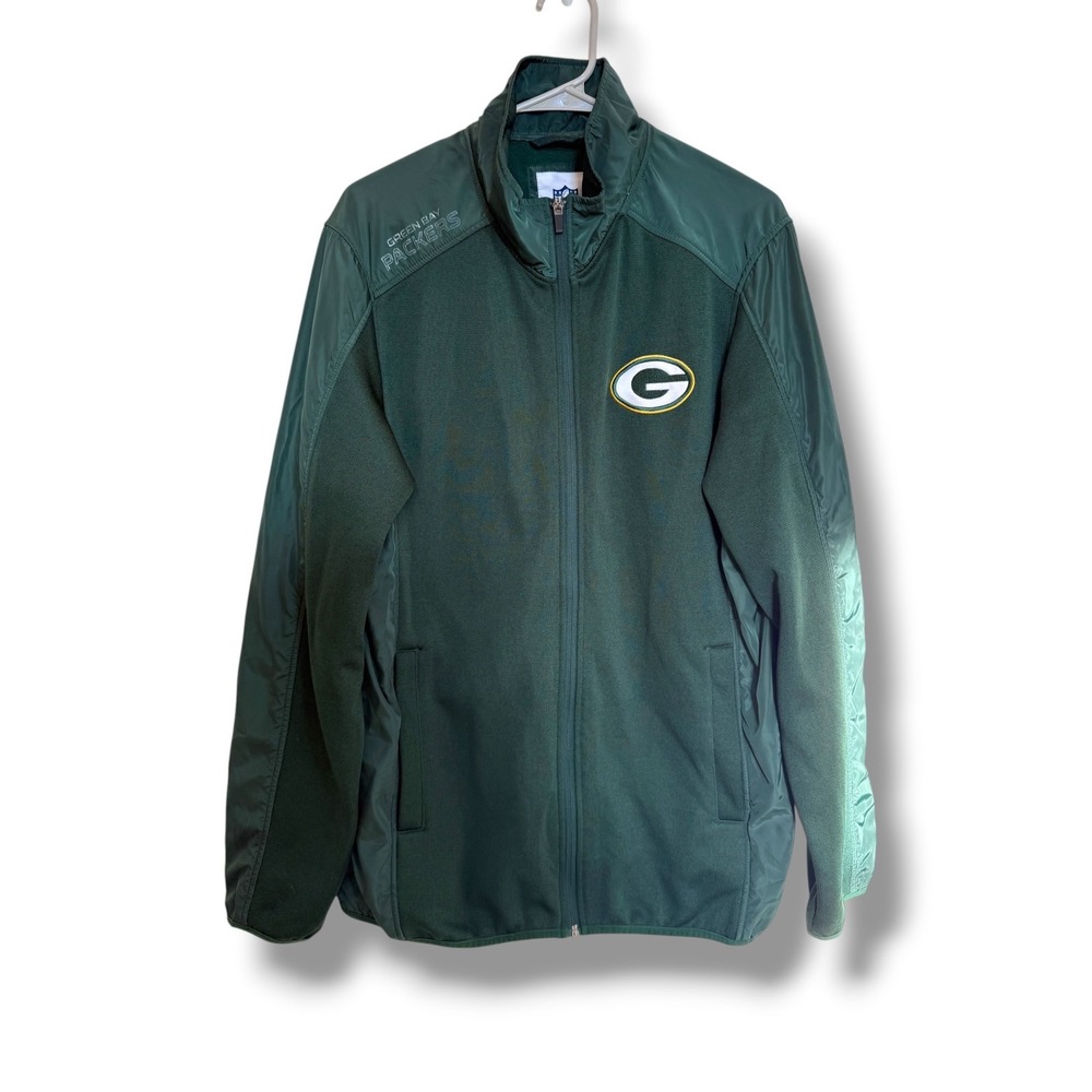 Green Bay Packers NFL Jacket Men's Large Green Full Zip Hybrid Fleece Logo